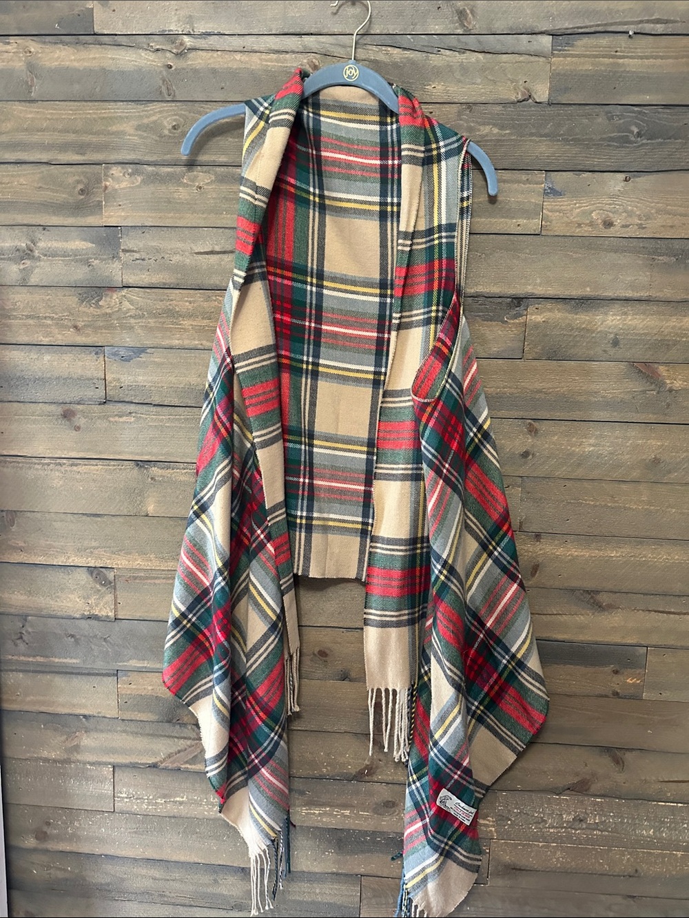 Cashmere Feel Italy Design Plaid Scarf in Red, Green & Tan